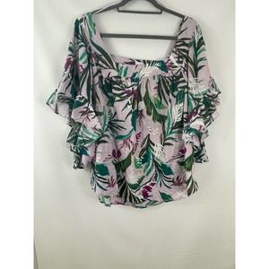 Terra & Sky 2X Floral Women’s Floral Short Sleeve Blouse Top Summer 20w-22w EUC